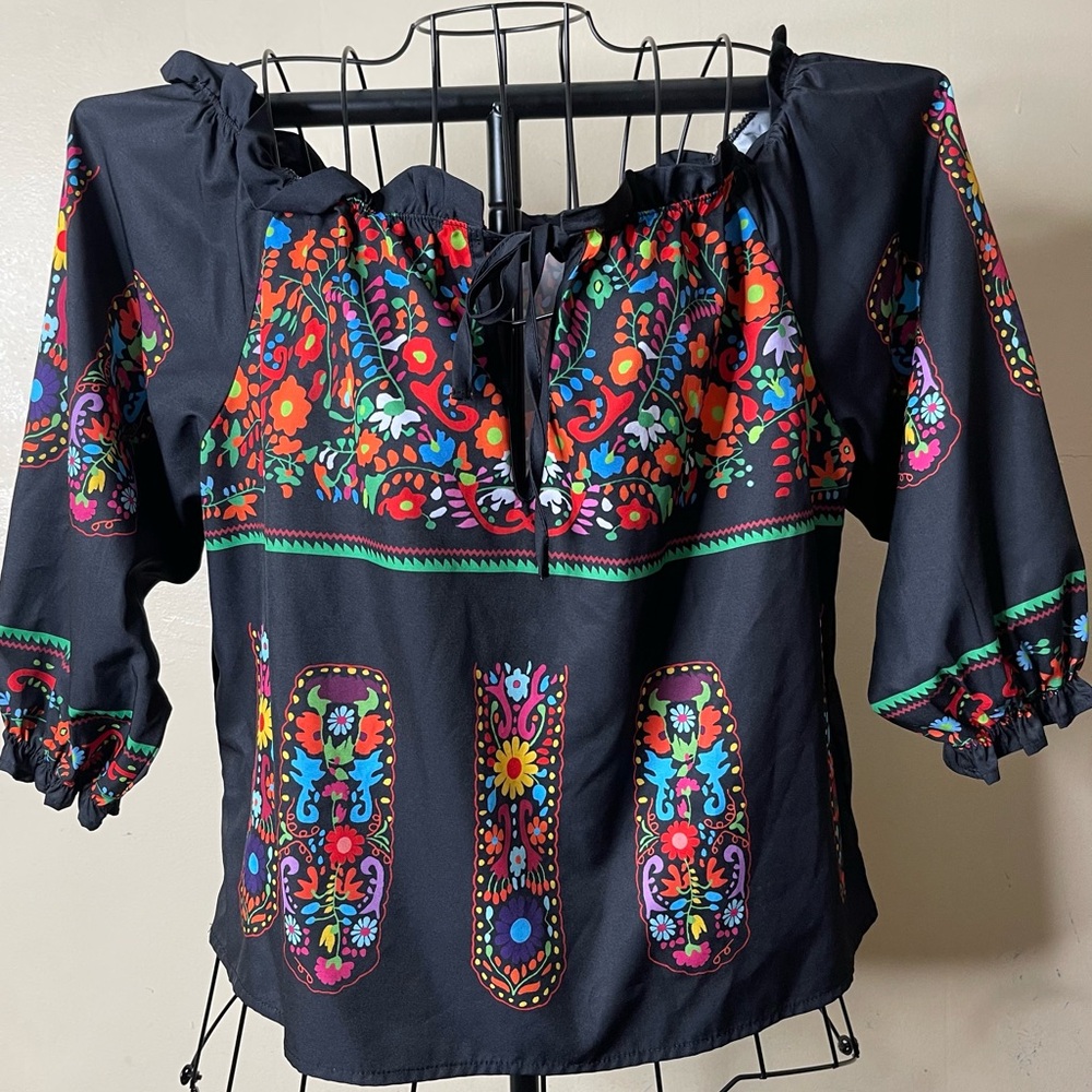 Embroidered Black Bohemian Blouse